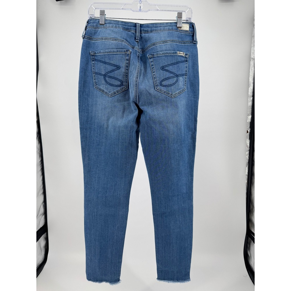 Seven7 Womens Floral Embroidered Skinny Jeans Medium Wash Raw Hem High Rise - Picture 4 of 11